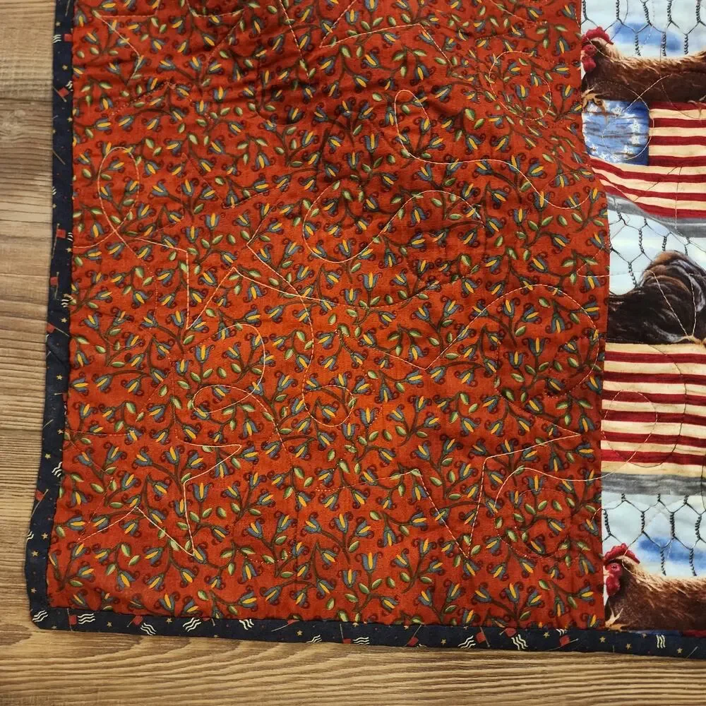 Americana Country Themed Machine / Handmade Quilt Chicken Roosters 78